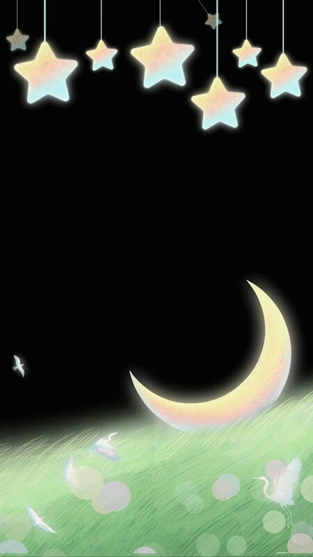 发光的月亮躺在绿色草坪山坡上插画背景图片下载