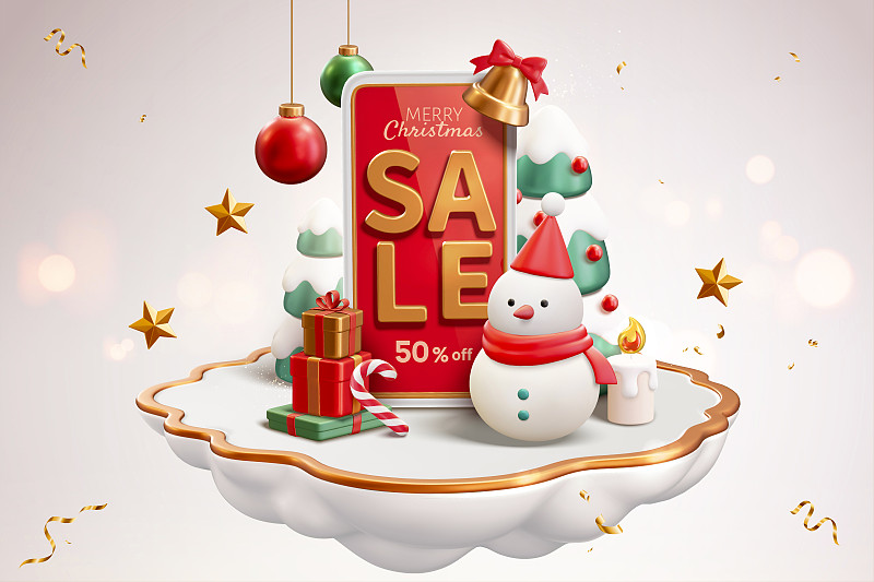 三维红色圣诞节手机模版销售广告图片下载