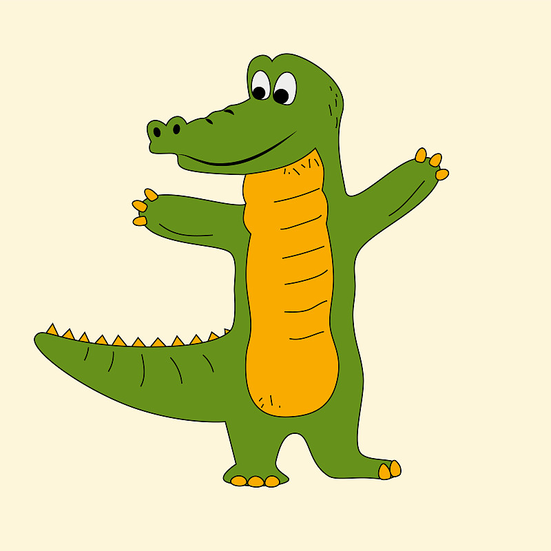 可爱的绿黄相间的鳄鱼卡通黑色图片