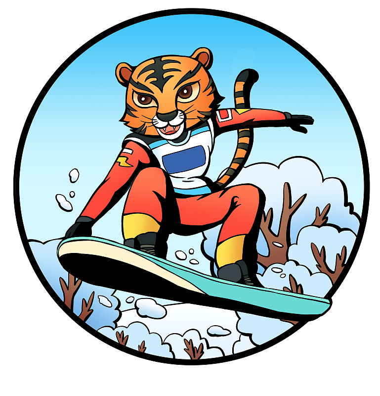 老虎滑雪运动主题插画图片下载