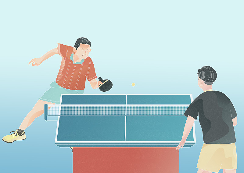 男生单打乒乓球比赛插画下载
