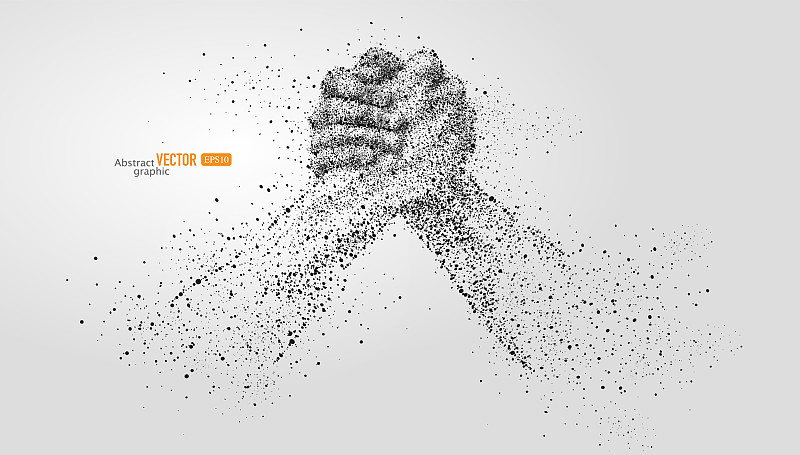 灰色背景上粒子点组合的掰手腕竞争，抽象矢量科技商务背景图片下载