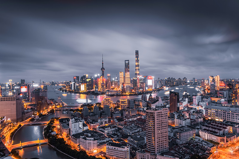中国上海市城市夜景建筑风光图片下载