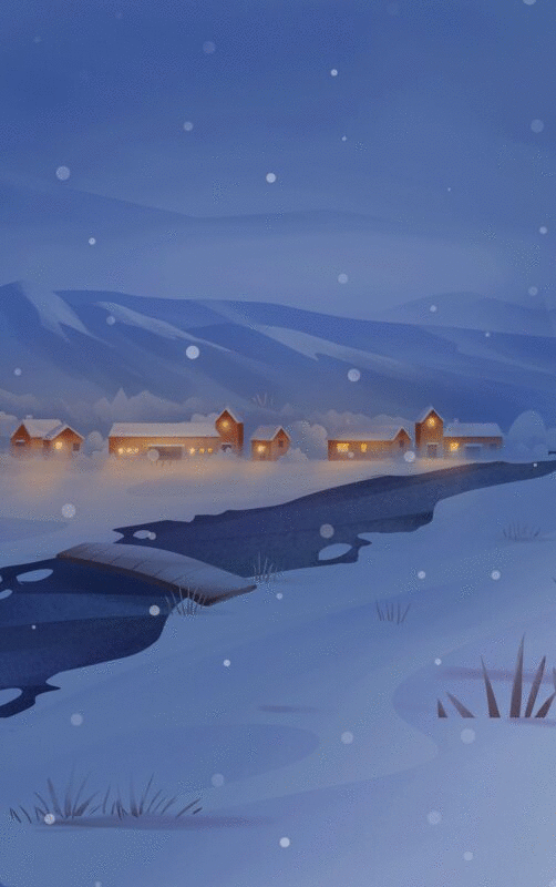 冬天夜晚的乡村风景图片下载