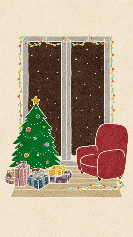 复古风格圣诞节雪夜动图插画下载