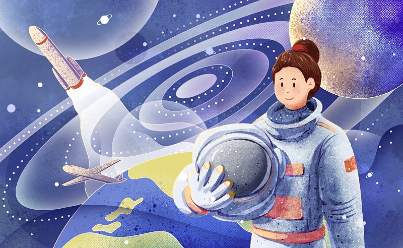 太空和女性航天员插画下载