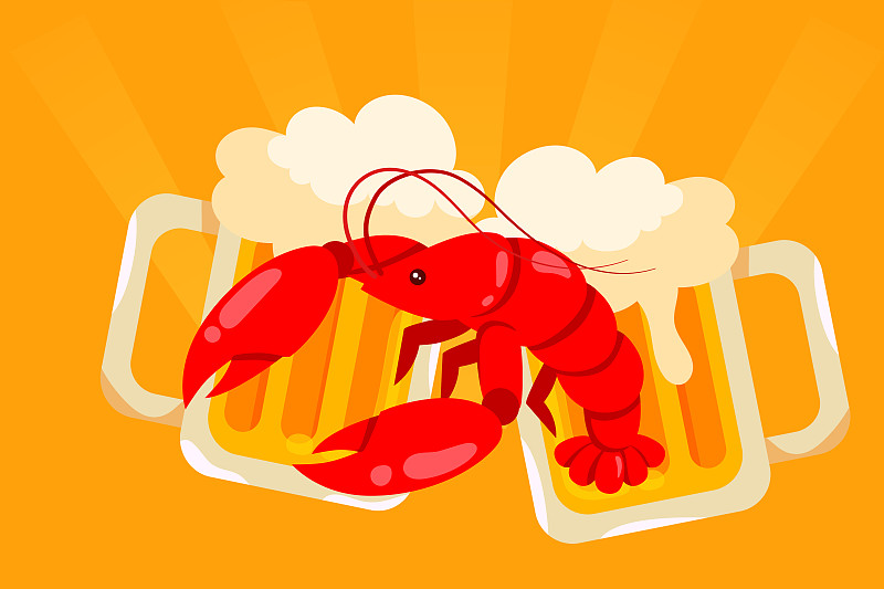 啤酒和小龙虾矢量插画图片
