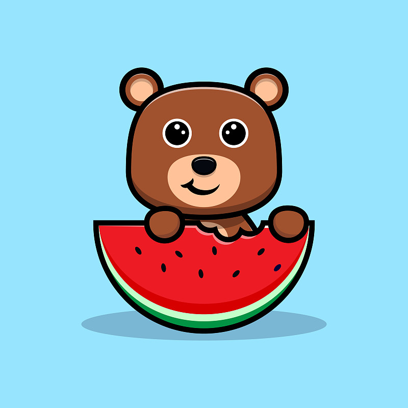 可爱的小熊吃西瓜卡通人物图片下载