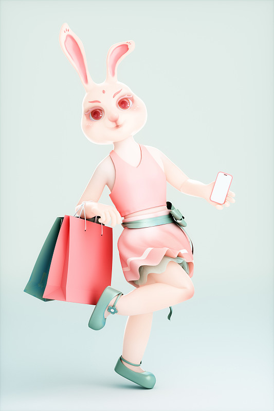 3D渲染的可爱兔子形态的女孩图片下载