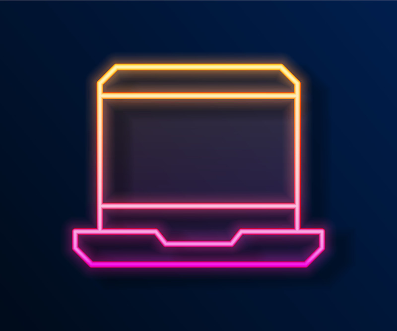发光的霓虹灯线笔记本电脑图标孤立在黑色插画图片