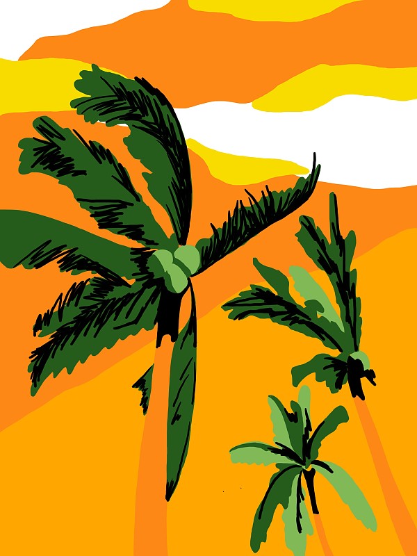 夏日海滩椰树插画扁平插画图片