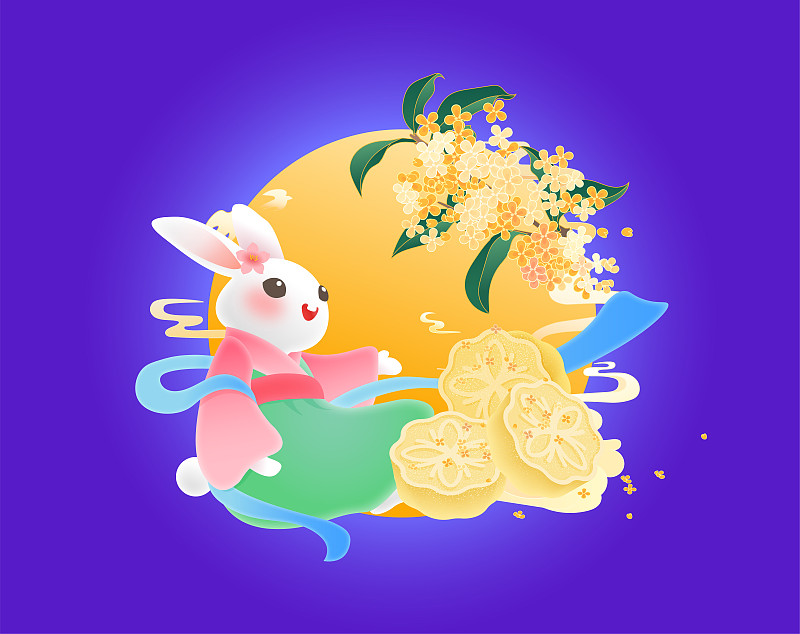 兔年新年春节中秋节节日可爱矢量插画下载