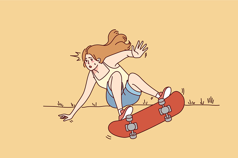 女人骑着溜冰鞋跌倒在街上图片下载