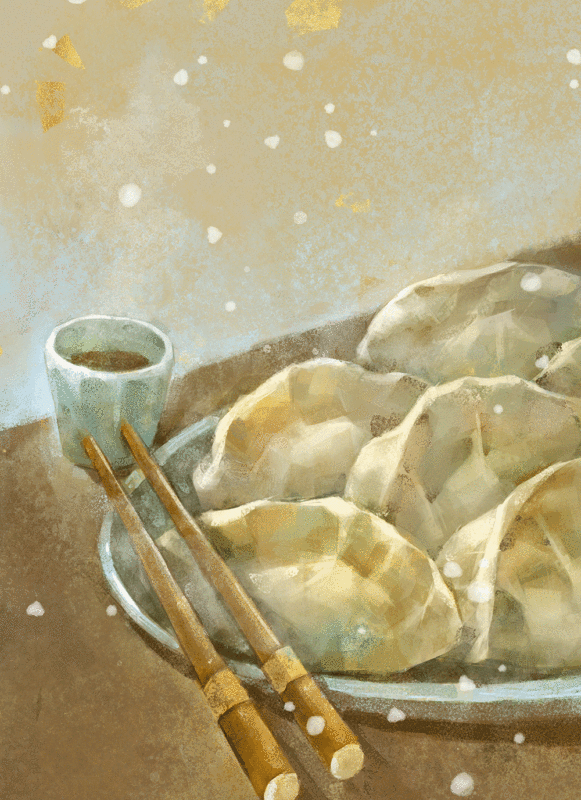 节气立冬饺子筷子餐桌下雪图片下载