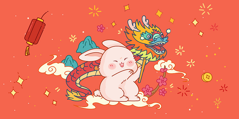 兔年新年春节可爱氛围插画下载