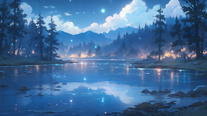 【AI数字艺术】梦幻的森林星空夜景图片下载