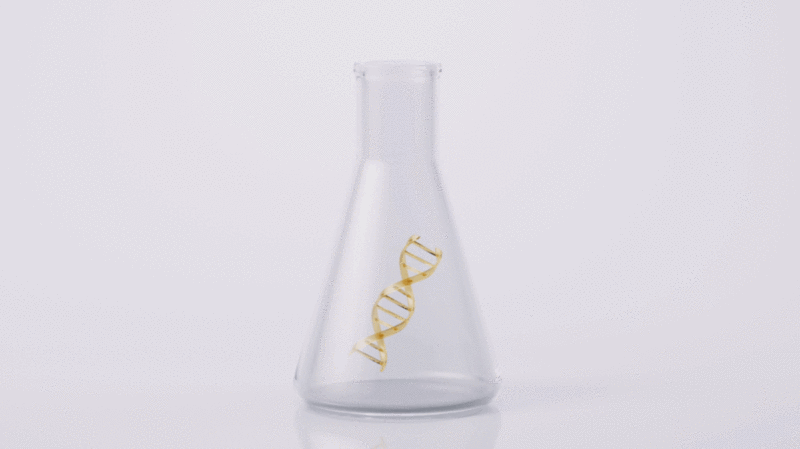 锥形瓶与DNA结构3D渲染图片下载