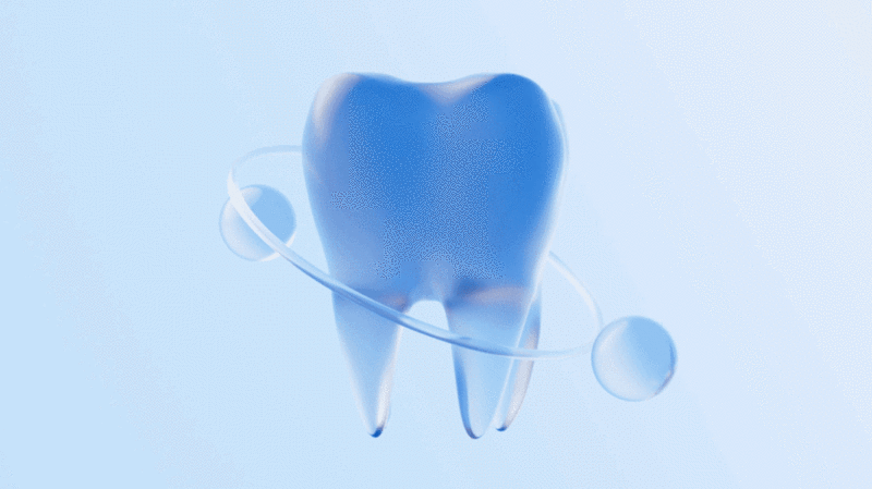 蓝色玻璃材质牙齿3D渲染插画下载