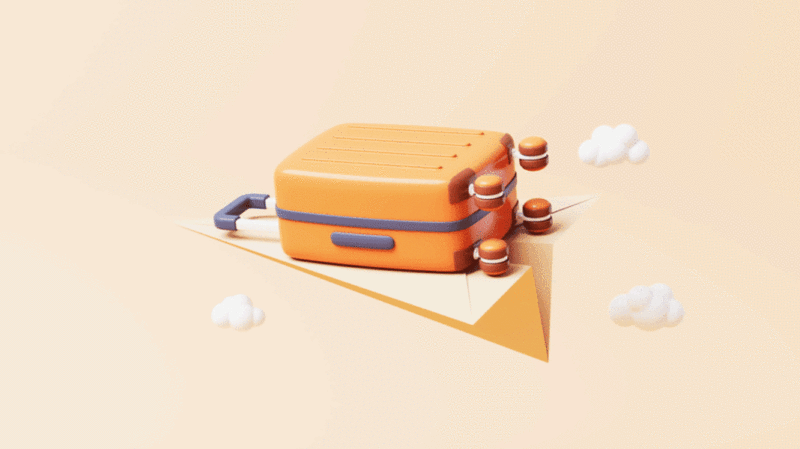 卡通行李箱与旅行主题循环动画3D渲染图片下载