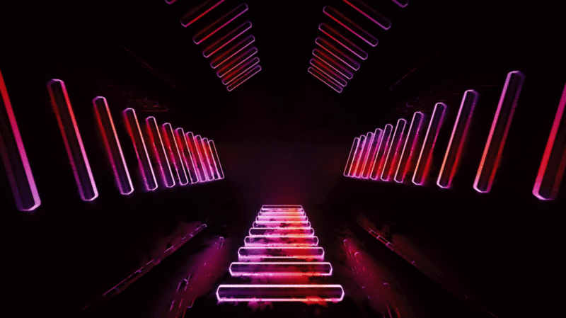 穿梭在发光霓虹线条隧道3D渲染图片下载