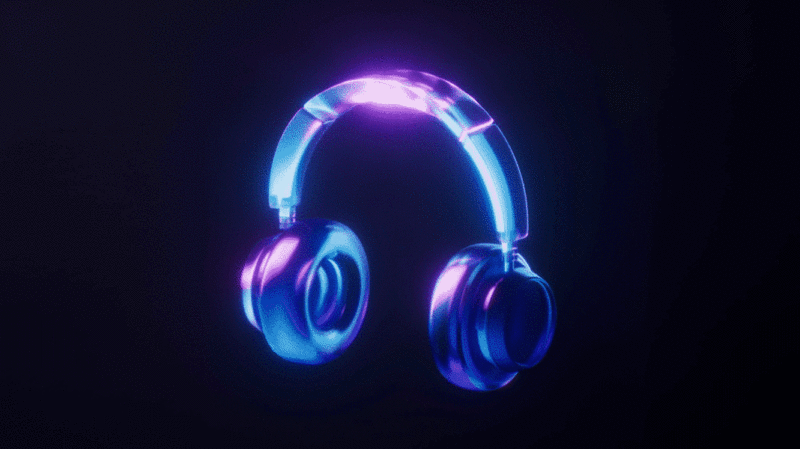 头戴式耳机与霓虹灯光效果循环动画3D渲染图片下载