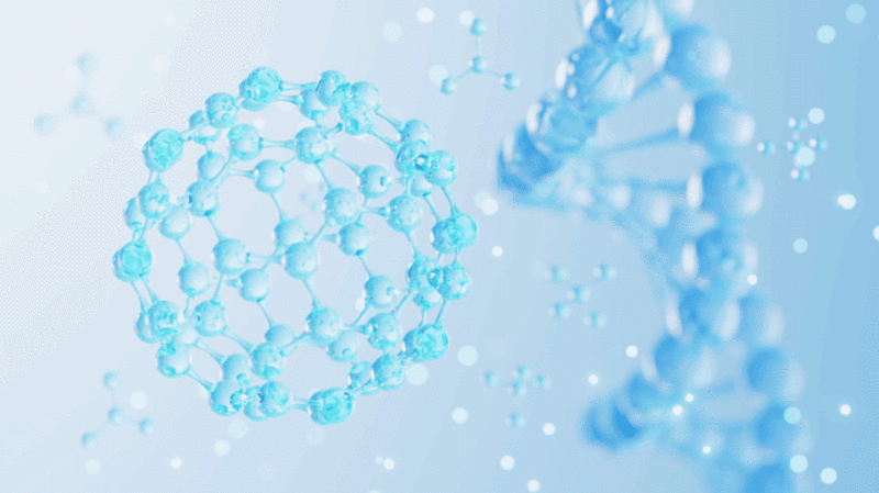 球型分子结构与旋转的DNA动画图片下载