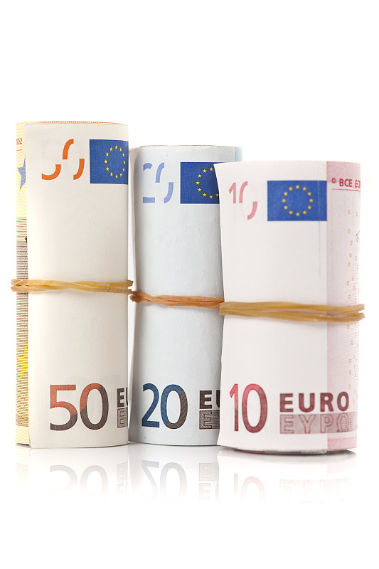 一卷一卷的欧元钞票图片下载