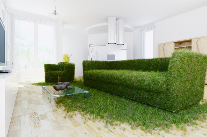 现代房间里用草制成的沙发，展示绿色生活图片下载