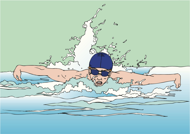一个年轻人游泳的画，插图图片下载