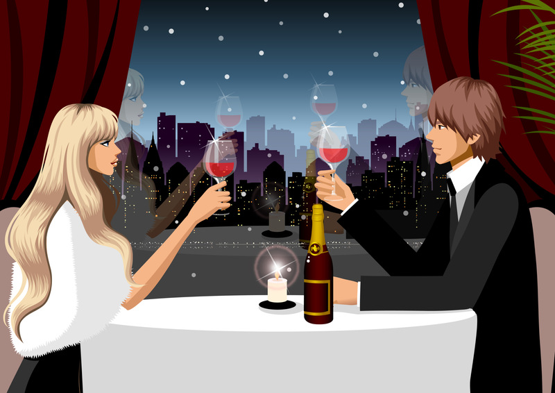一对情侣在餐厅里拿着红酒图片下载