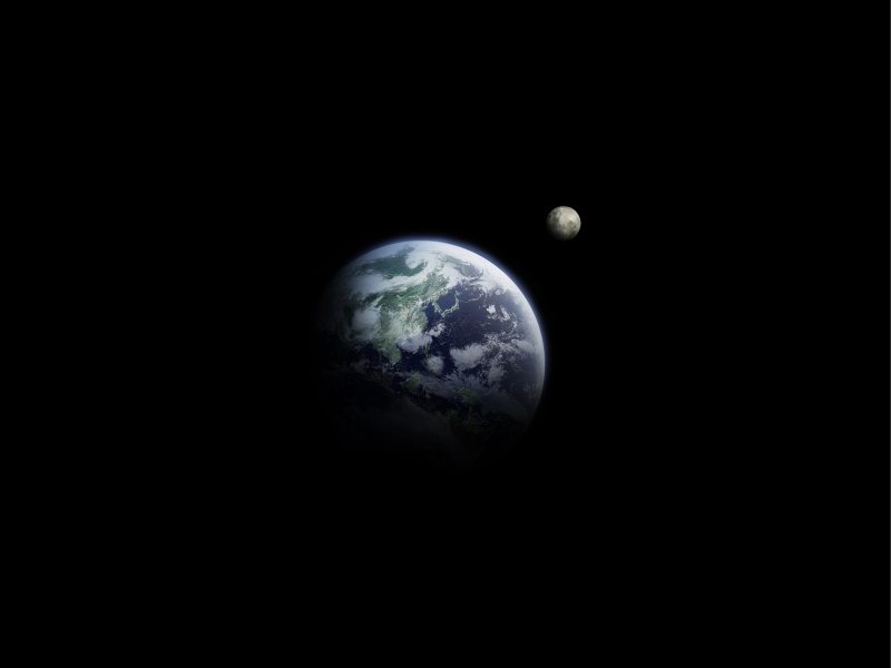 地球和月球，电脑图形，黑色背景，复制空间图片素材