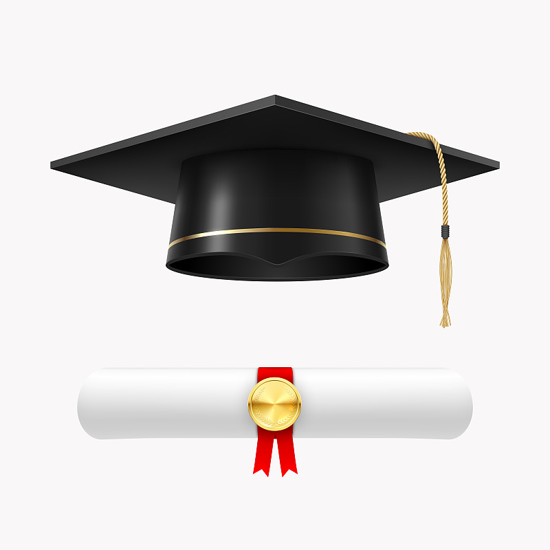 毕业帽，附有毕业证书、毕业典礼及成就图片素材