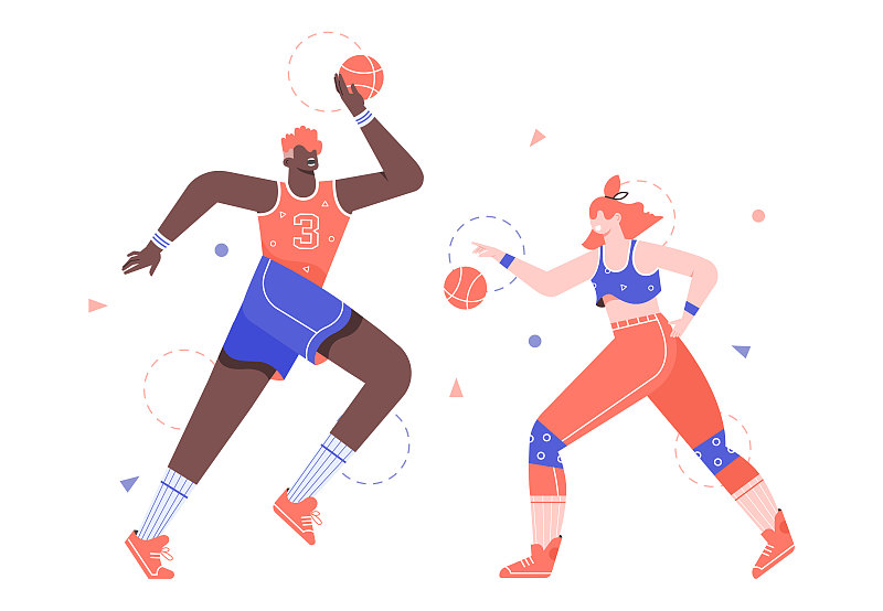 男人和女人在打篮球。图片素材