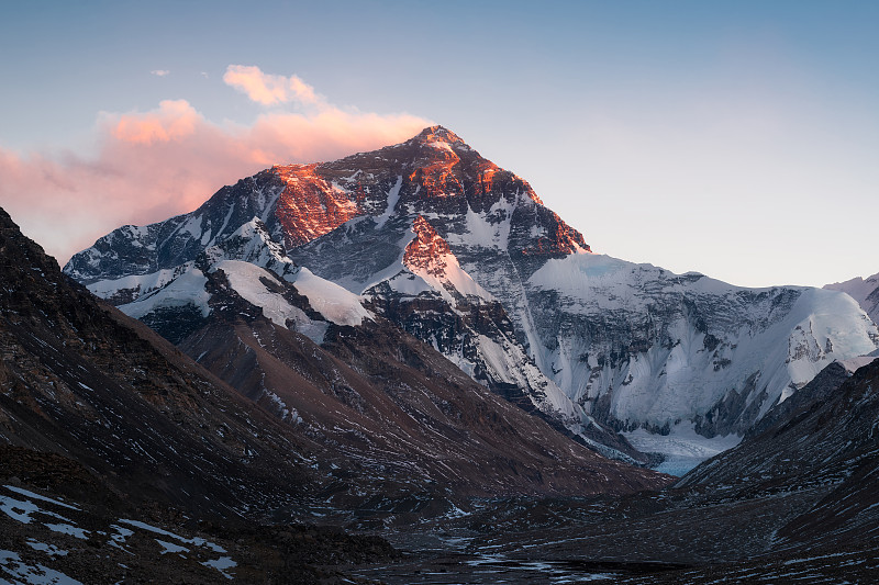 来自西藏珠穆朗玛峰的日落图片下载