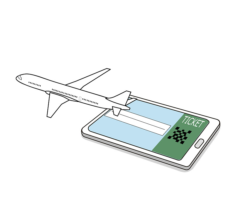 飞机从平板电脑上起飞。电子登机的概念。矢量插图。图片下载