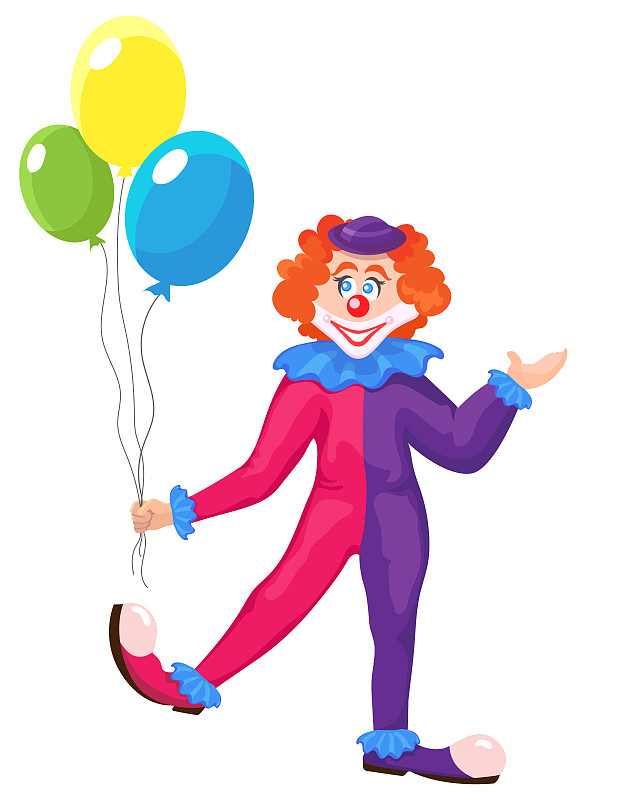 小丑和彩色气球。图片下载