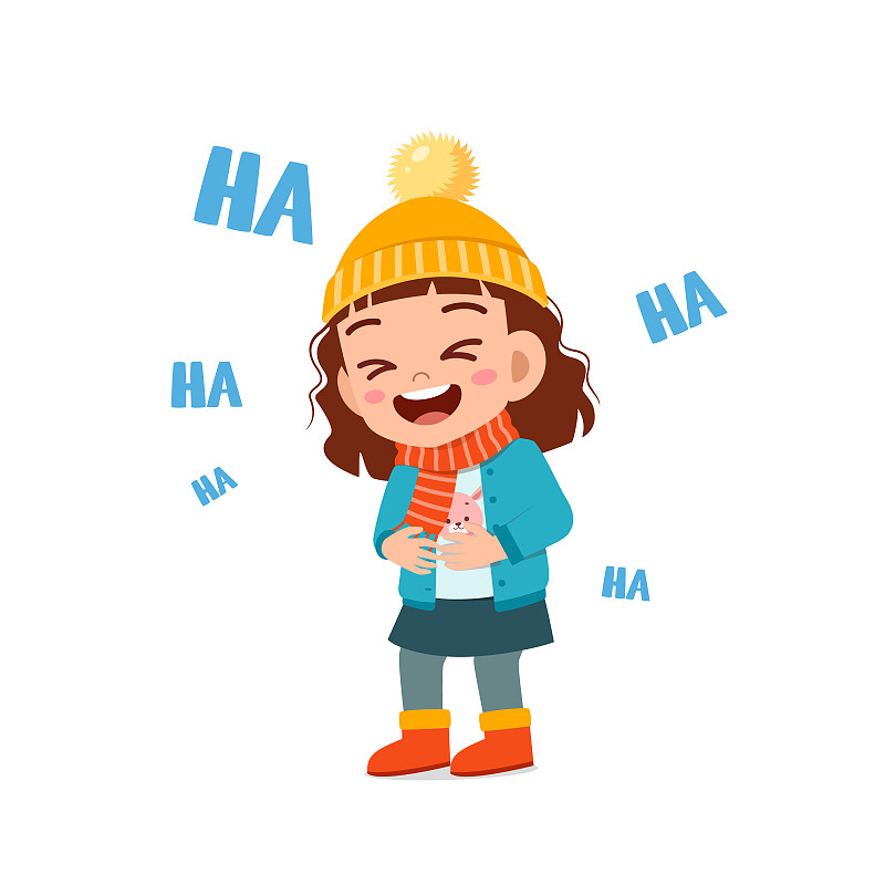 happy cute little kid play and wear jacket in winter season. child laugh wearing warm clothes图片下载