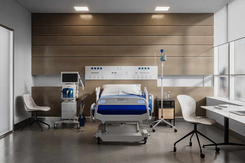 一个空的医院重症监护病房的数字渲染图像图片素材