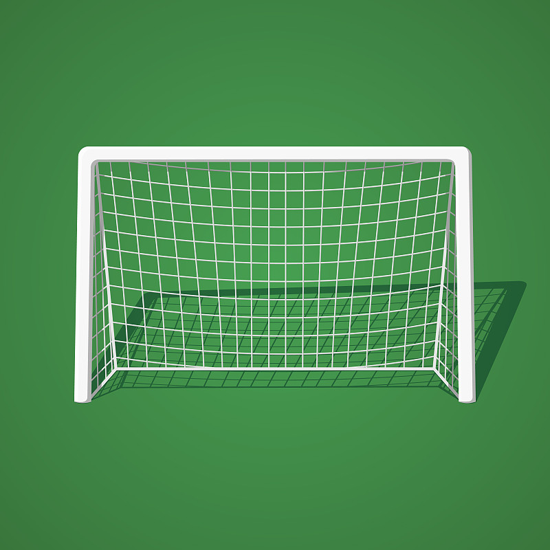 足球足球网门柱草地平坦矢量插图。孤立的运动装备图标元素的绿色背景图片下载