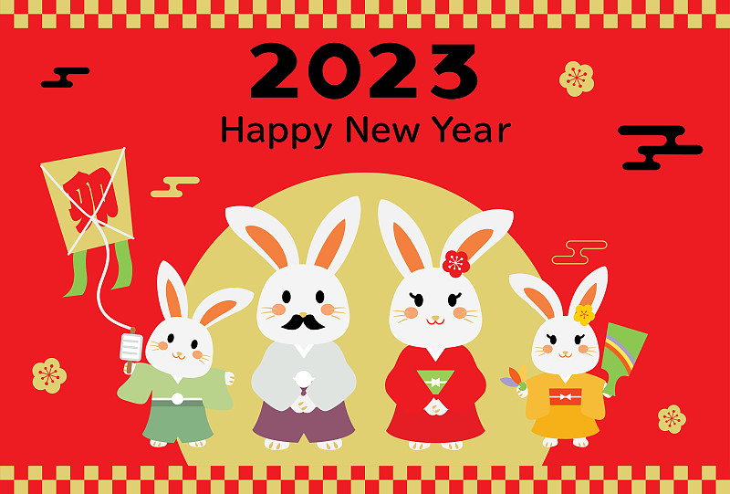 兔年贺岁卡片插图和日文书信。图片下载