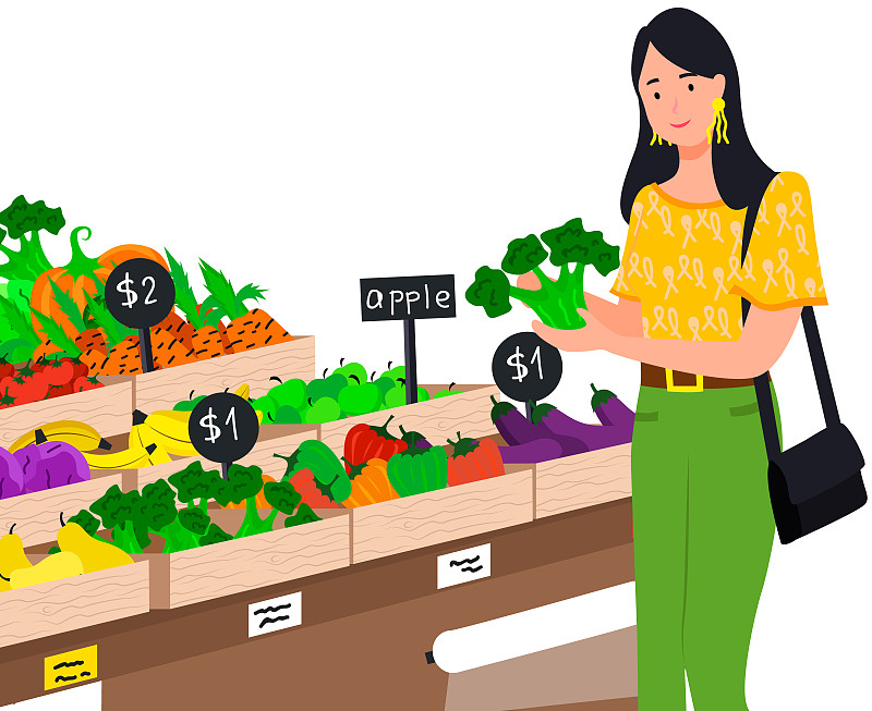 一名妇女在杂货店的蔬菜部挑选产品。女孩在超市购物图片下载