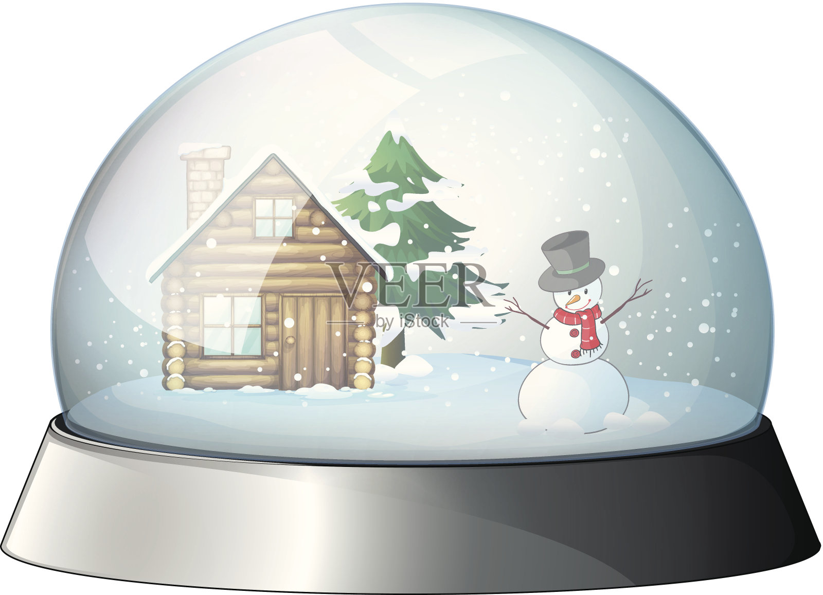 房子和一个雪人里面的水晶球插画图片素材