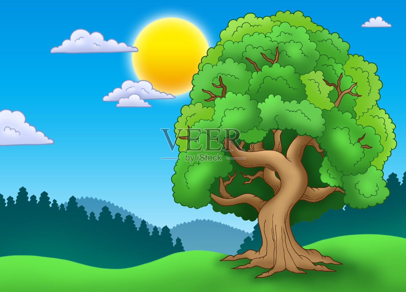 绿叶树在景观插画图片素材