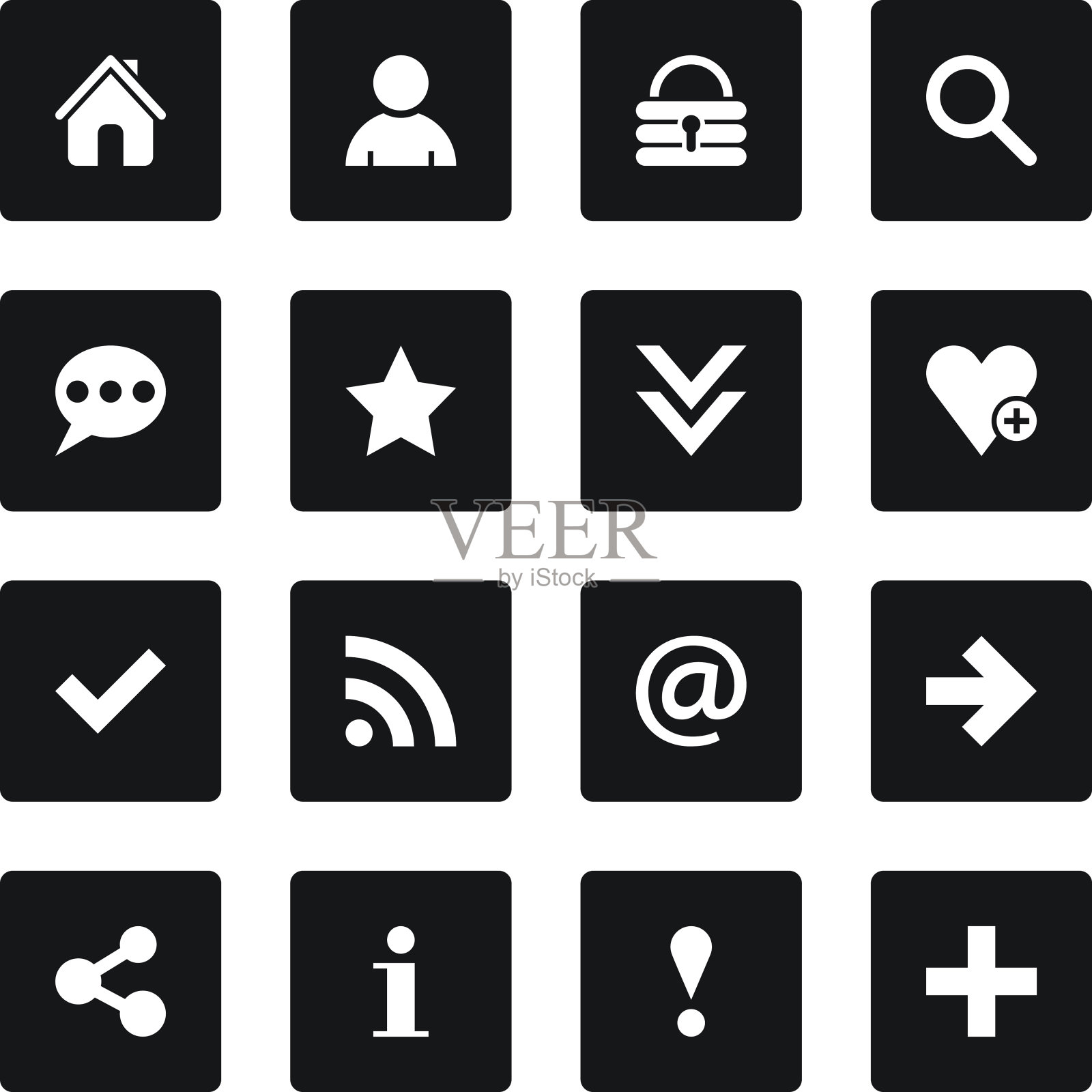 基本标志为黑色方形按钮图标，样式简单朴素图标素材