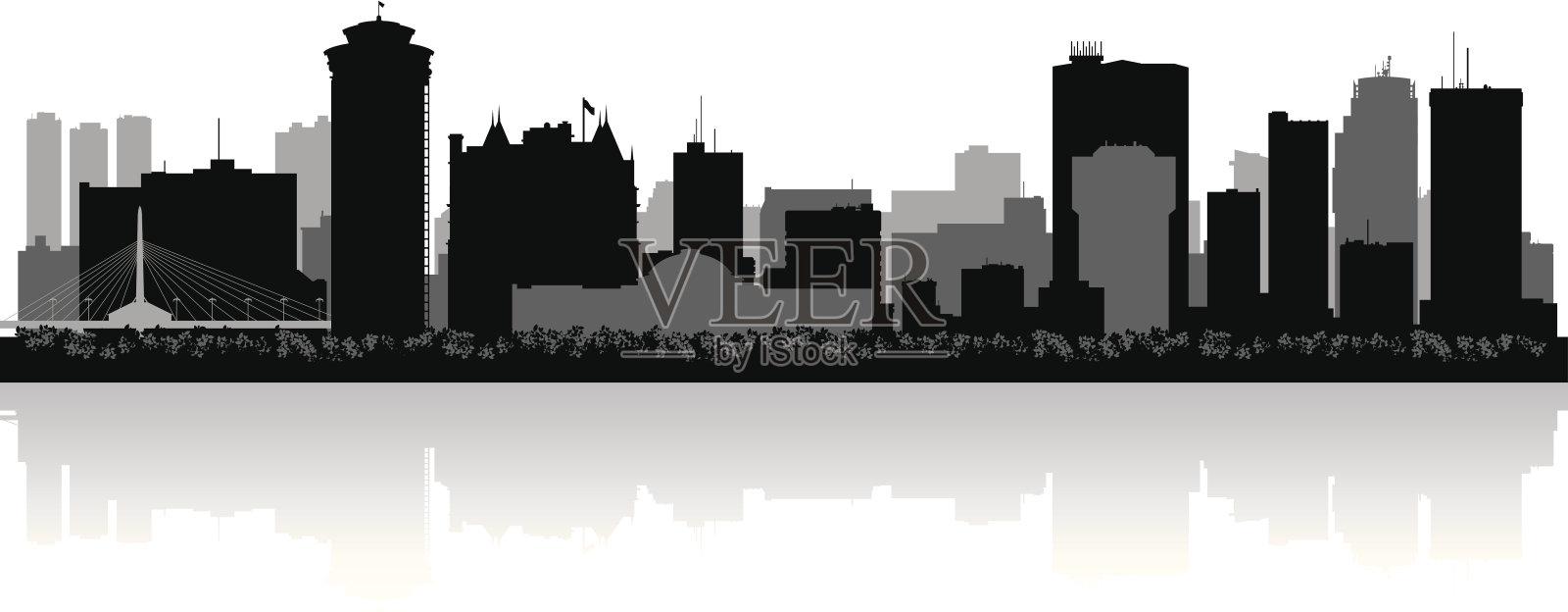 温尼伯加拿大城市天际线矢量剪影插画图片素材