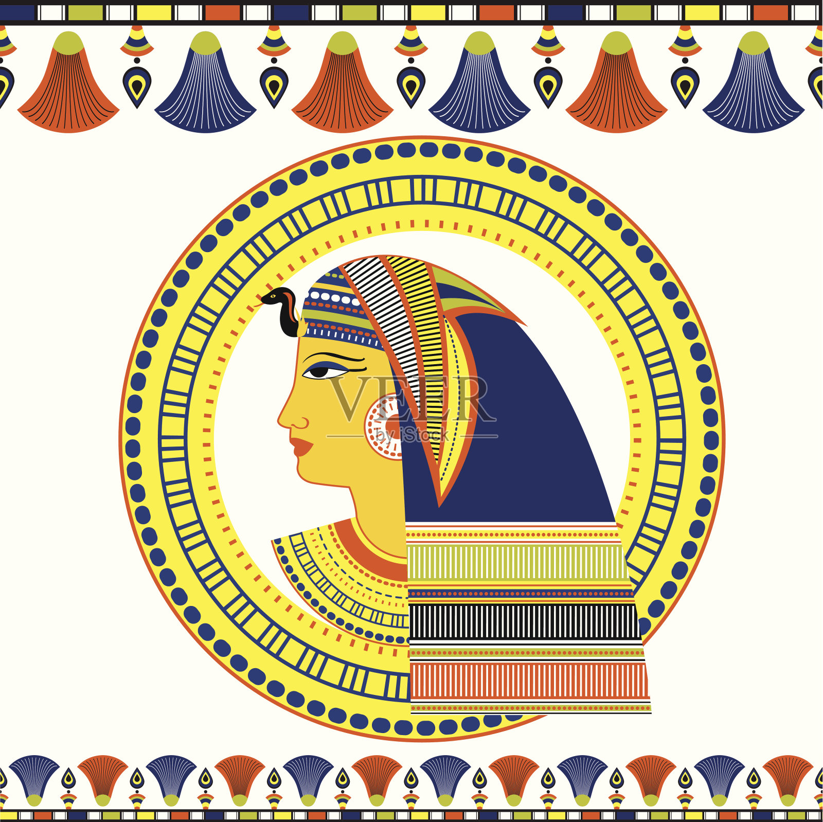 带有传统装饰的埃及法老头像插画图片素材