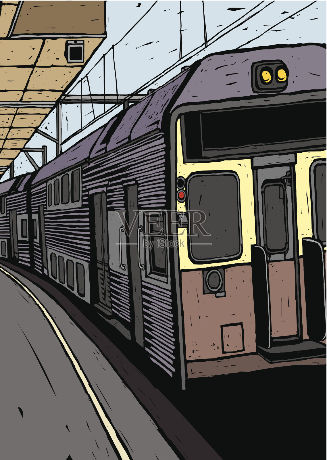 站台上的地铁列车插画图片素材