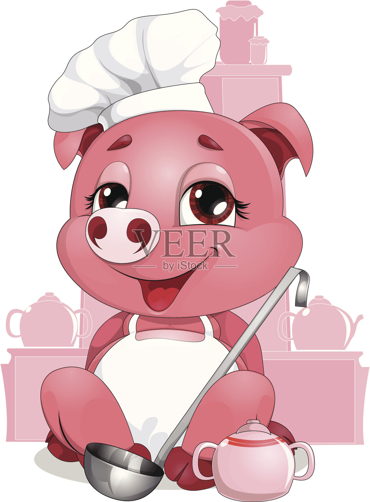 猪做饭插画图片素材