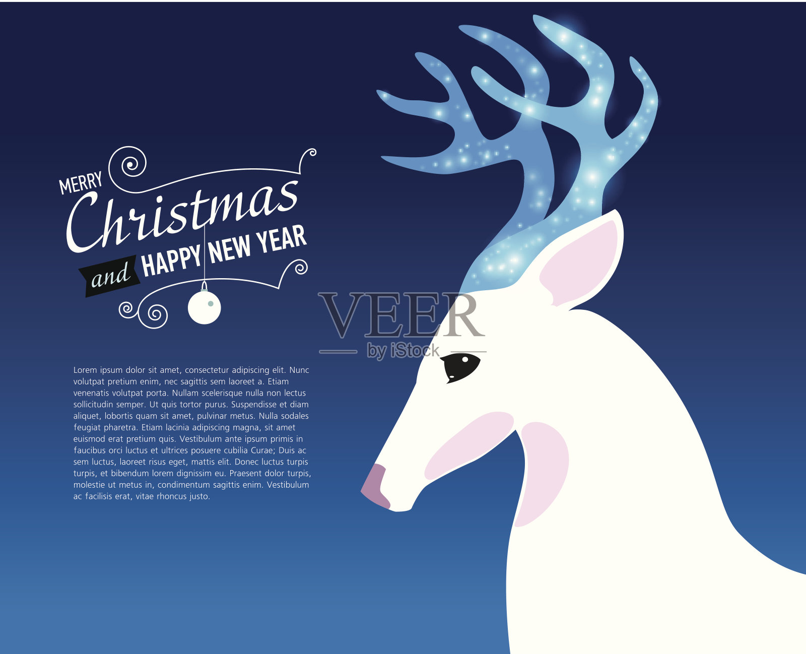 祝你圣诞快乐，并附上鹿的新年贺卡。插画图片素材