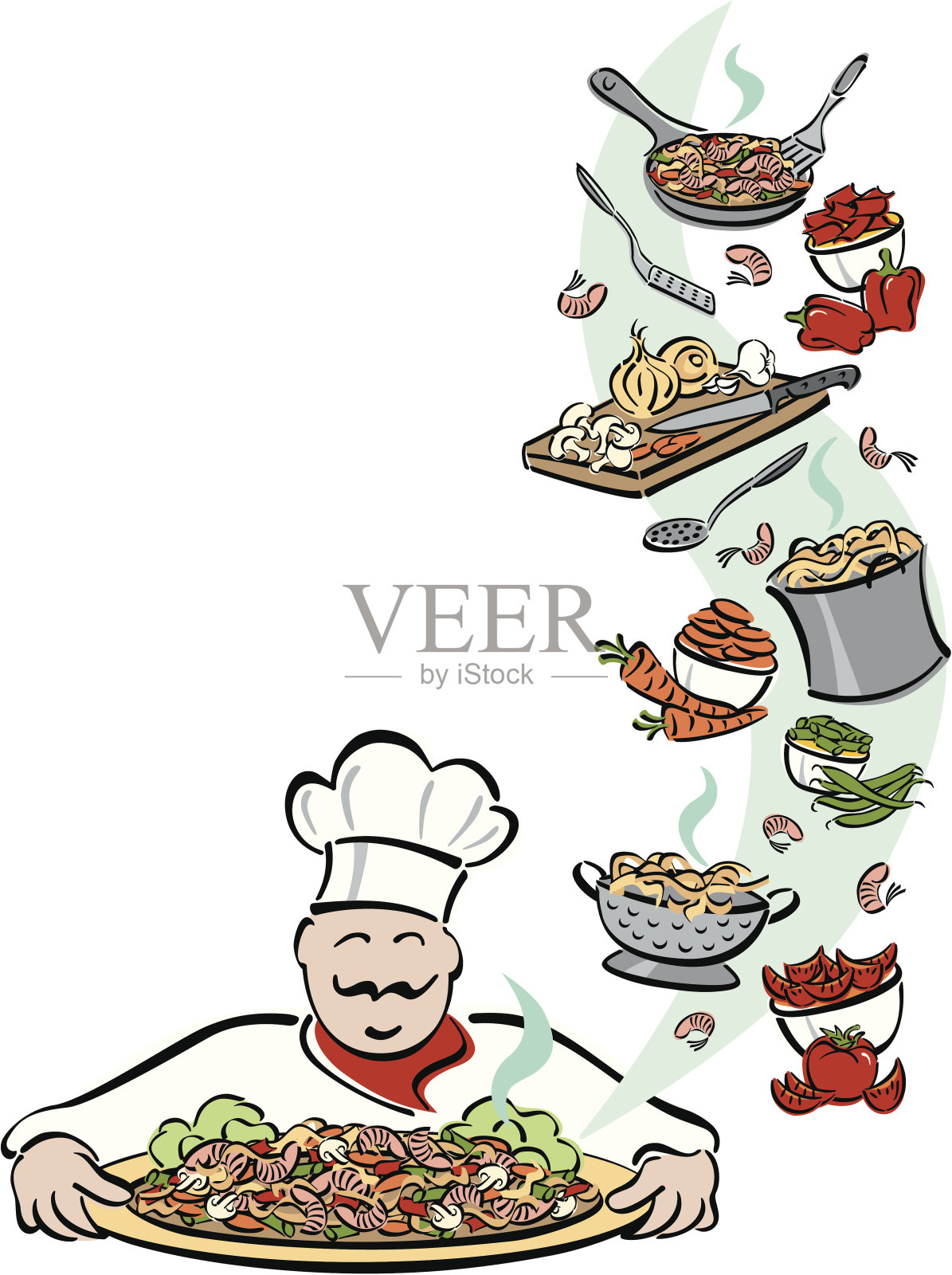 厨师和他的工具插画图片素材